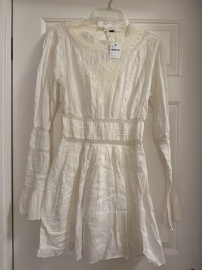 Free People Ivory Lace-Trim Mini Dress, S6